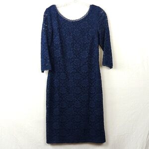 ELIZA J NAVY BLUE LACE OVERLAY DRESS EUC